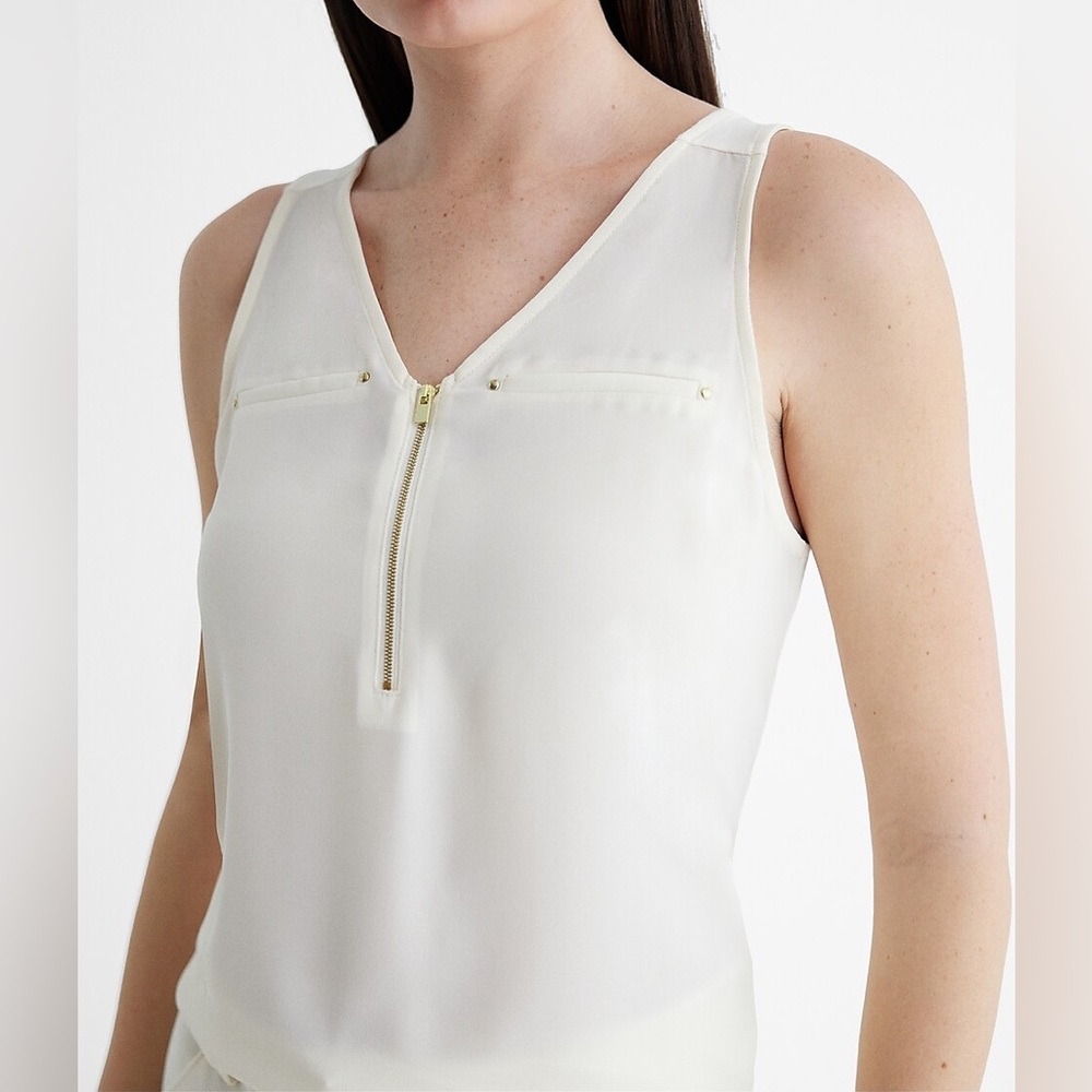 EXPRESS White V-Neck Quarter Zip Hudson Tank